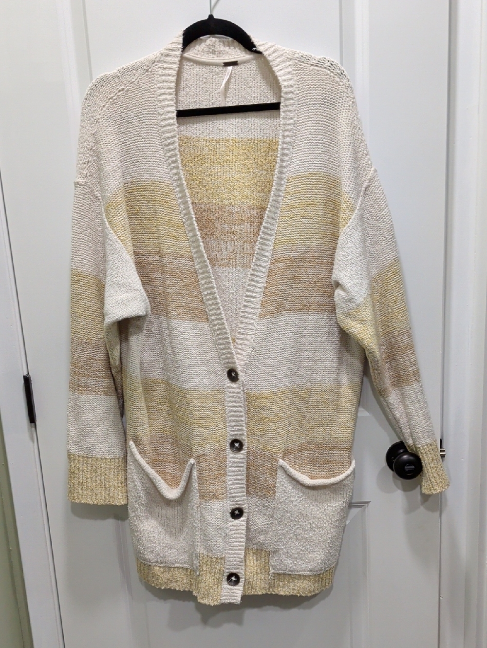 Free People Cream Cardigan with Yellow and Tan Stripes